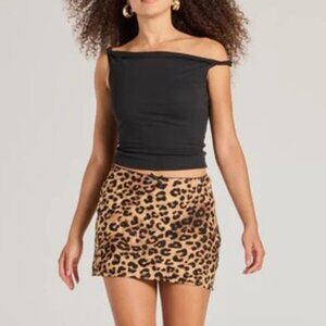 Windsor Leopard Print Satin Slip Mini Skirt Brown Tan Animal Print NWT L